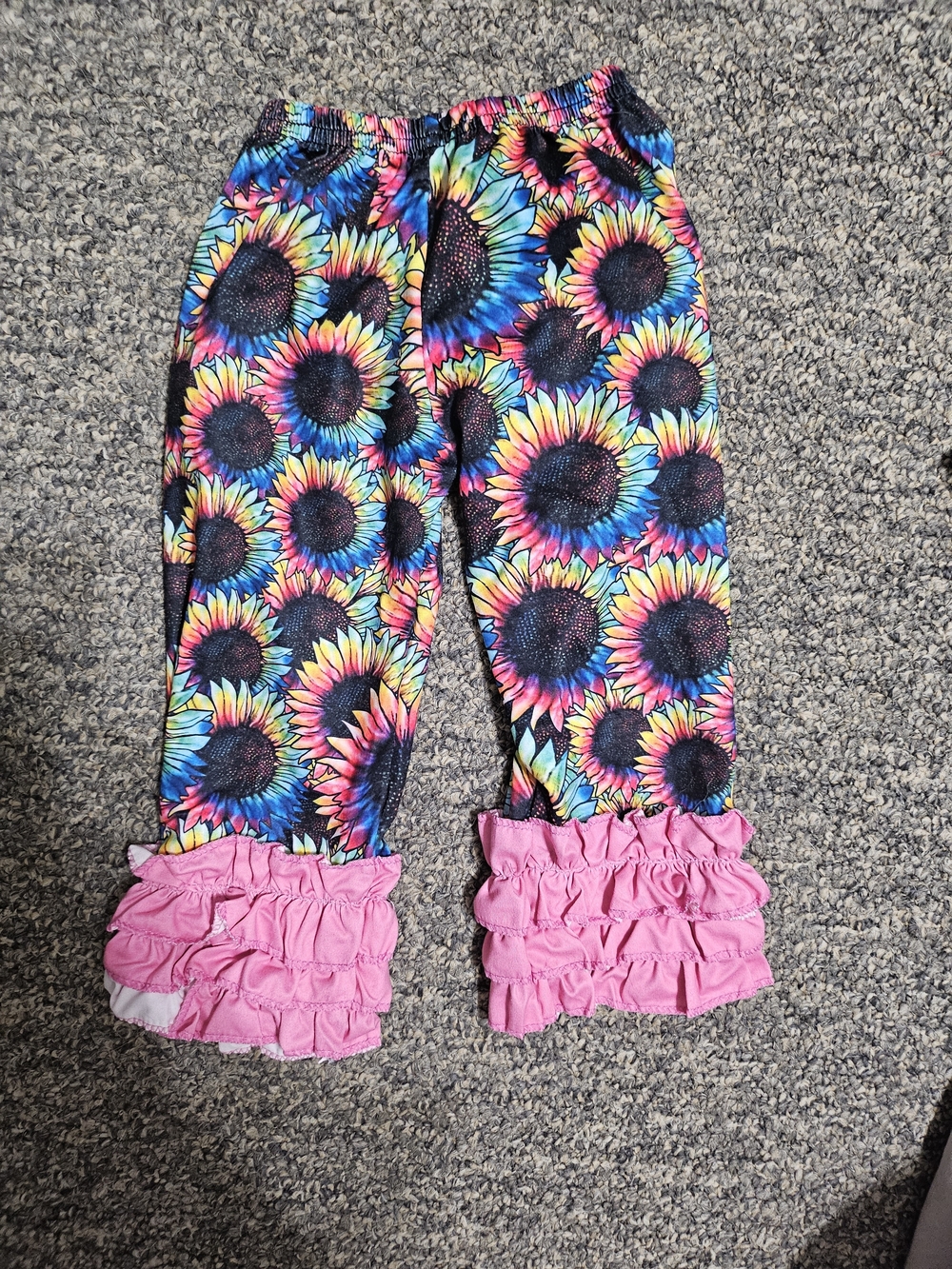 Girls Ruffle Hem Sunflower Leggings - Multicolor